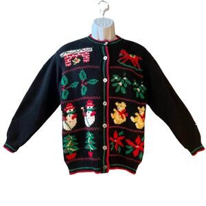 VINTAGE 80s Charter Club Wool Ugly Christmas Cardigan Sweater Size Medium